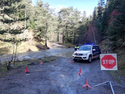 Control dels Mossos d'Esquadra en un camí del PN de l'Alt Pirineu (Foto: CME)