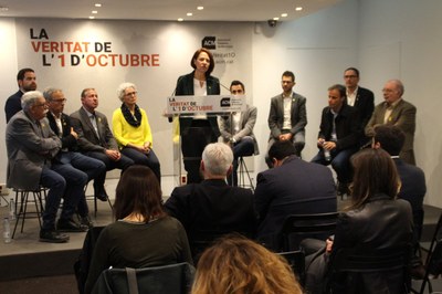 Roda de premsa, a Madrid, d'alcaldes i alcaldesses de Catalunya sobre el judici a l'1-O (Foto: ACM)