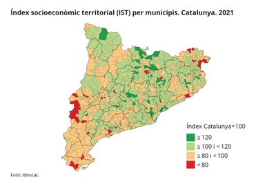 Índex de Desenvolupament Socioeconòmic de Catalunya per municipis, amb dades del 2021 (Mapa: Idescat)