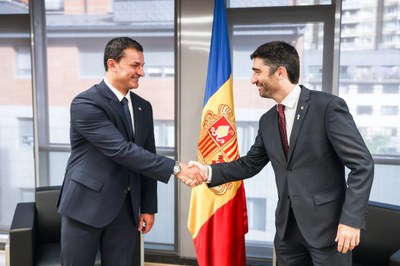 Reunió entre el vicepresident del Govern, Jordi Puigneró, i el ministre de la Presidència d'Andorra, Jordi Gallardo (Foto: Govern d'Andorra)
