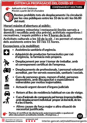 Noves mesures contra la Covid-19 des d’avui diumenge a la nit (Protecció Civil)