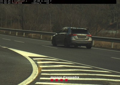 El radar va enxampar el vehicle circulant a 188 quilòmetres per hora per la C-14 (Imatge: Mossos d'Esquadra)