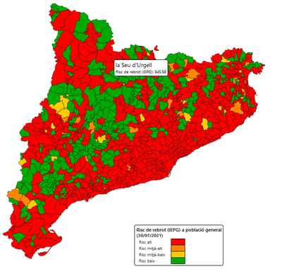 Risc de rebrot actual a la Seu d'Urgell i a la resta de municipis de Catalunya (Departament de Salut)