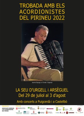 El cartell de la Trobada 2022 recorda l’històric acordionista d’Organyà Jaume Espuga, “lo Corder” 