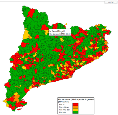 Risc de rebrot actual a la Seu d'Urgell i a la resta de municipis de Catalunya (Departament de Salut)