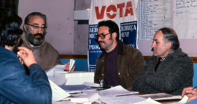 Pasqual Ingla, Josep Ribó i Jaume Lavaquiol, a la campanya de les eleccions municipals de 1979 (Arxiu)