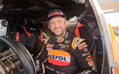 Isidre Esteve, a la meta de la vuitena etapa del Dakar 2024 (Imatge: Repsol Toyota Rally Team)