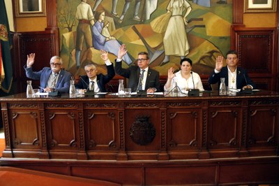 La nova presidència de la Diputació de Lleida votant en un dels punts del primer Ple de cartipàs (Foto: ACN)