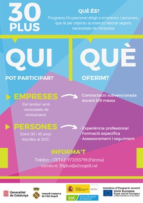 Cartell del programa 30plus d’inserció laboral