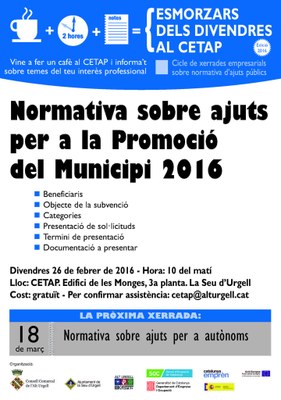 Cartell de l'activitat 'Esmorzars dels divendres al CETAP'