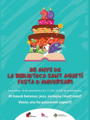 Cartell del 20è aniversari de la Biblioteca Sant Agustí de la Seu