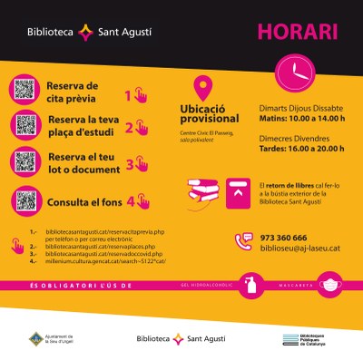 Horaris i funcionament de la Biblioteca Sant Agustí al Centre Cívic El Passeig