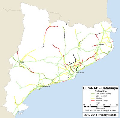 Mapa de risc EuroRAP 2015 a les carreteres catalanes