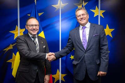 El cap de Govern, Xavier Espot, s'ha reunit a Brussel·les amb el vicepresident executiu de la Comissió Europea, Maroš Šefčovič, en el marc de les reunions regulars de seguiment del projecte d'Acord d'associació (Foto: Govern d'Andorra)