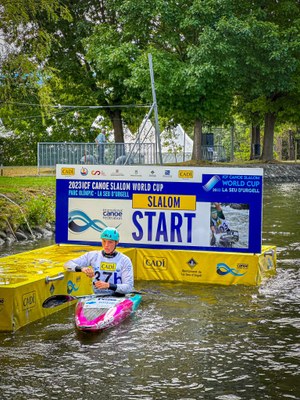 Els palistes ja entrenen aquests dies al Parc del Segre per a la quarta prova de la Copa del Món d'Eslàlom (Foto: Ràfting Parc)