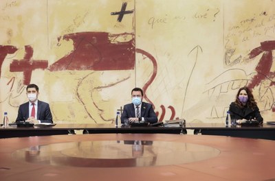 Jordi Puigneró, Pere Aragonès i Laura Vilagrà, en una reunió del Govern català (Foto: Generalitat de Catalunya)
