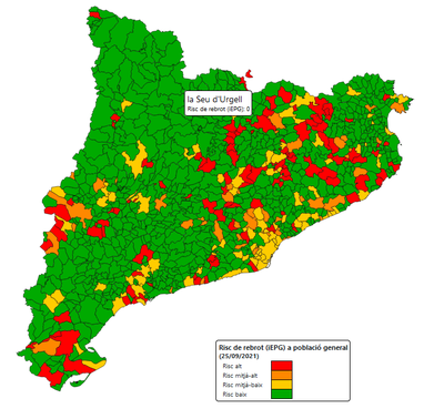 Risc de rebrot actual a la Seu d'Urgell i a la resta de municipis de Catalunya (Departament de Salut)