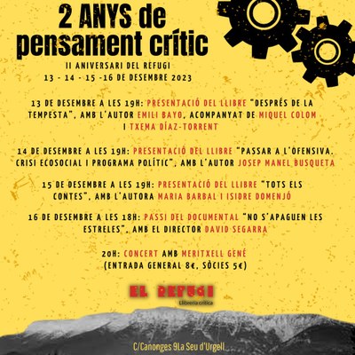Agenda del 2n aniversari de la llibreria crítica El Refugi