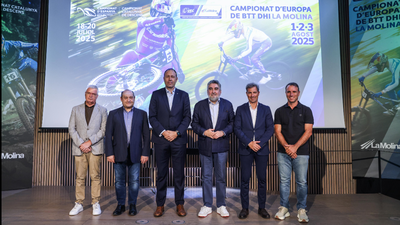 Presentació, a Barcelona, dels Campionats d'Europa 2025 de Descens en BTT que es disputaran a La Molina (Foto: FGC)