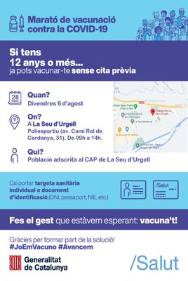 Nova marató de vacunació sense cita prèvia a la Seu d'Urgell, per a tota la població major de 12 anys
