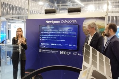 Maria Galindo presenta, a l'IAC 2024 de Milà, l'estació de control de dades satel·litàries que hi haurà a Sant Esteve de la Sarga (Foto: Dep. de Polítiques Digitals)