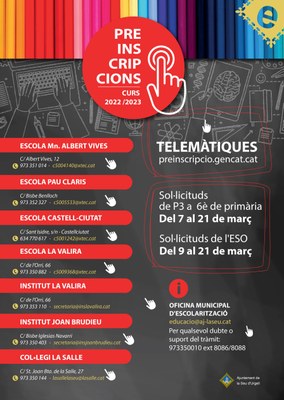 Preinscripció pel curs escolar 2022-2023