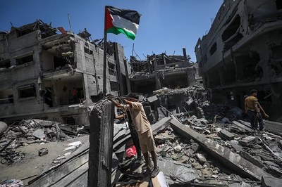 Un conjunt d'edificis de Gaza després d'un bombardeig