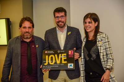 Albert Batalla, a la presentació del Carnet Jove amb l'escut de la Seu