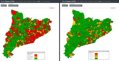 Situació actual del risc de rebrot i de la Rho7 a tots els municipis de Catalunya (Departament de Salut)