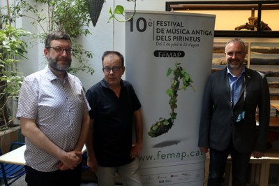 Xavier Cester, Josep M. Dutrén i Jordi Fàbrega, a la presentació del FeMAP 2021, aquest dimarts (Foto: ACN)