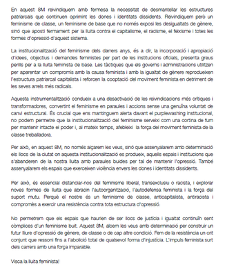 Manifest del Col·lectiu Feminista de l'Alt Urgell amb motiu del 8-M