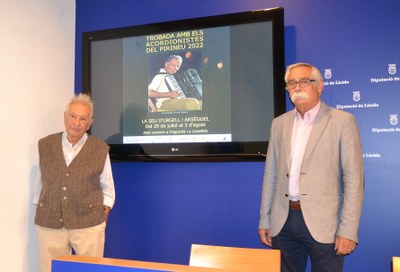 Artur Blasco i Antoni Navinés presenten, a la Diputació de Lleida, la 47a Trobada amb els Acordionistes del Pirineu