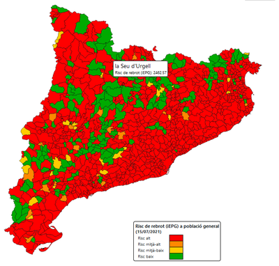 Risc de rebrot actual a la Seu d'Urgell i a la resta de municipis de Catalunya (Departament de Salut)