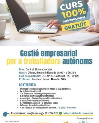 Curs sobre gestió empresarial per a autònoms (AEAU)
