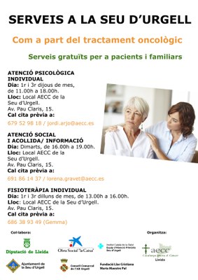 Serveis de l'AECC Alt Urgell per a pacients o familiars oncològics