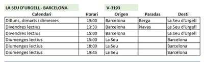 Freqüències en què es reforçarà el servei a la línia de bus Barcelona-la Seu