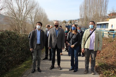 Damià Calvet, acompanyat de Jordi Fàbrega i Francesc Viaplana, al Parc Olímpic del Segre