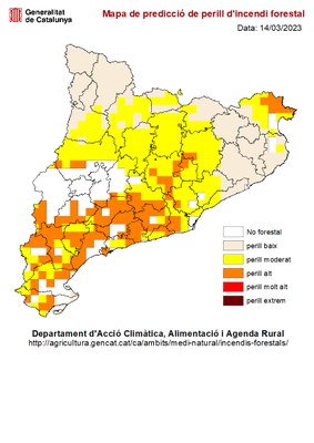Mapa actual de risc d'incendi a Catalunya (Agents Rurals)
