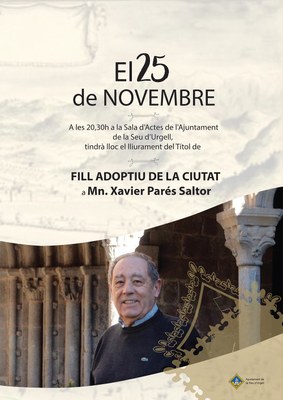 Lliurament del títol de Fill Adoptiu de la Seu a mossèn Xavier Parés