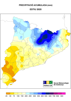 Registres totals de pluja a Catalunya - Estiu 2020 (SMC)