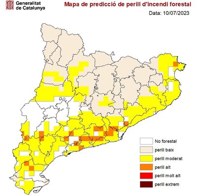 Mapa actual de risc d'incendi a Catalunya (Agents Rurals)