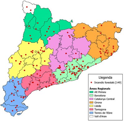 Mapa de localització d'incendis forestals - Estiu 2020 (Agents Rurals)