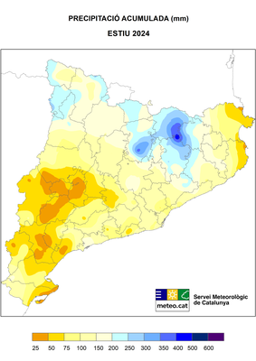 Acumulació de pluja d'aquest estiu arreu de Catalunya (MeteoCat)