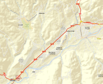 Tram de la carretera N-260 entre la Seu d'Urgell i Adrall (Mapa: MITMA)