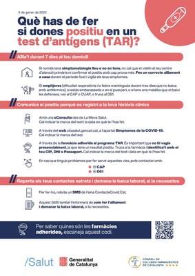 Instruccions sobre què cal fer en cas de donar positiu de COVID-19 (Dep. Salut)