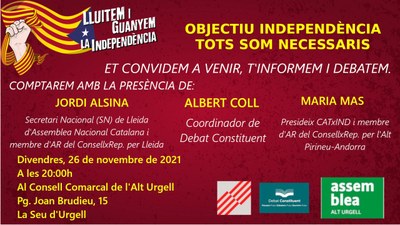Xerrada i debat: 'Objectiu independència, tots som necessaris', a la Seu d'Urgell 