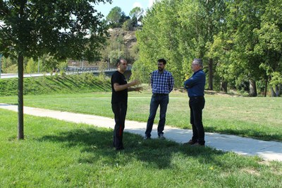Dani Laguna, Albert Batalla i Jesús Fierro supervisen el futur espai per a gossos deslligats a la Seu