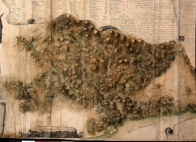 Mapa topogràfic dels Pirineus del segle XVIII, que s'emprava per planificar el transport de fusta (Museu Marítim de l'Armada)