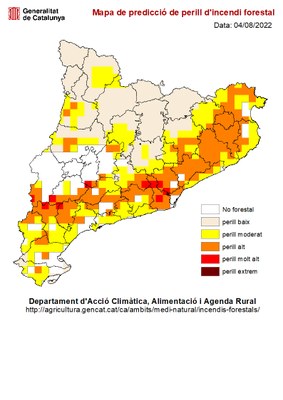 Mapa de risc d'incendis a Catalunya, 04.08.2022 (Agents Rurals)
