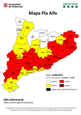 Mapa del Pla Alfa d'aquest dijous, 4 d'agost (Agents Rurals)